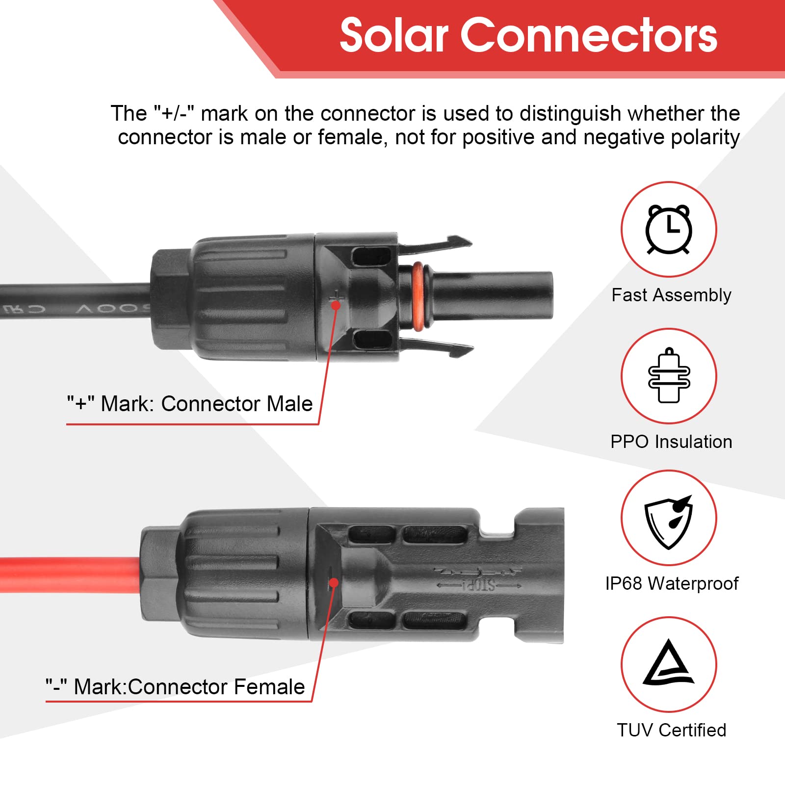 PAEKQ Solar Panel Connector to DC 8mm Adapter Cable, Solar Connectors Extension Cable 6Ft 14AWG with DC 5.5x2.5mm and DC 3.5x1.35mm Adapter for Jackery GZ Yeti and 8mm Input Port Solar Generator