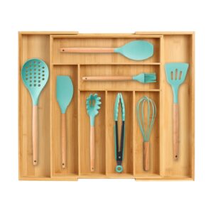 treelen bamboo expandable drawer organizer, adjustable cutlery organizer in drawer, kitchen utensil organizer silverware tray for drawer, cutlery tray utensil tray, silverware holder for drawer