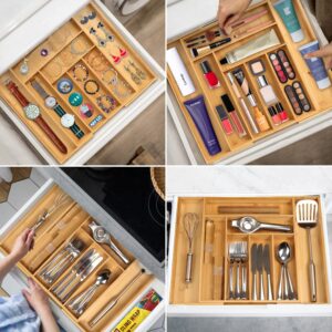 TreeLen Bamboo Expandable Drawer Organizer, Adjustable Cutlery Organizer in Drawer, Kitchen Utensil Organizer Silverware Tray for Drawer, Cutlery Tray Utensil Tray, Silverware Holder for Drawer