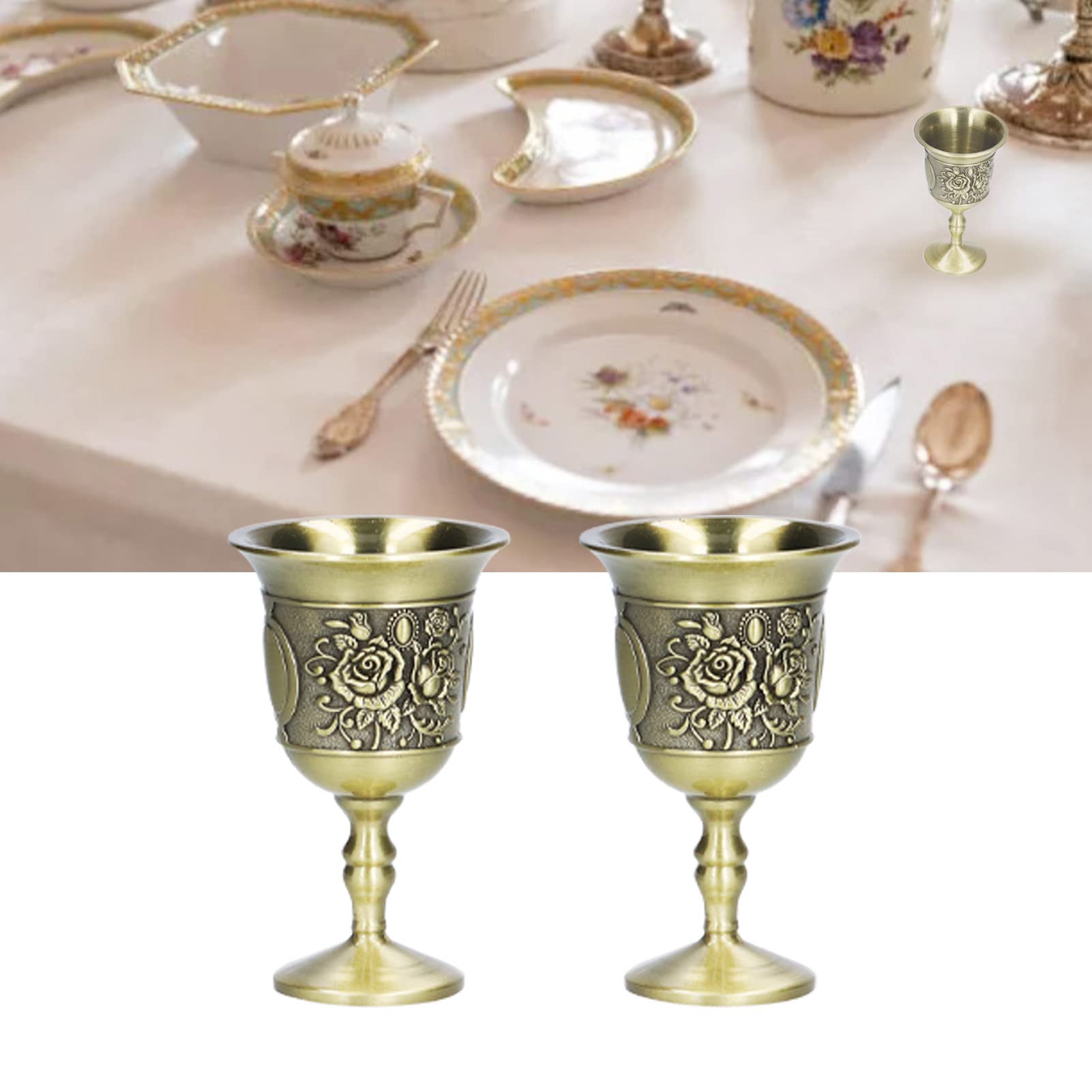 Jopwkuin Metal Drinking Glasses, Antique Goblet Wine Glass Luxury Small Wine Glass European Style Old Wine Glass for Weddings Home Decor Cup for Home Party Dinner Bar