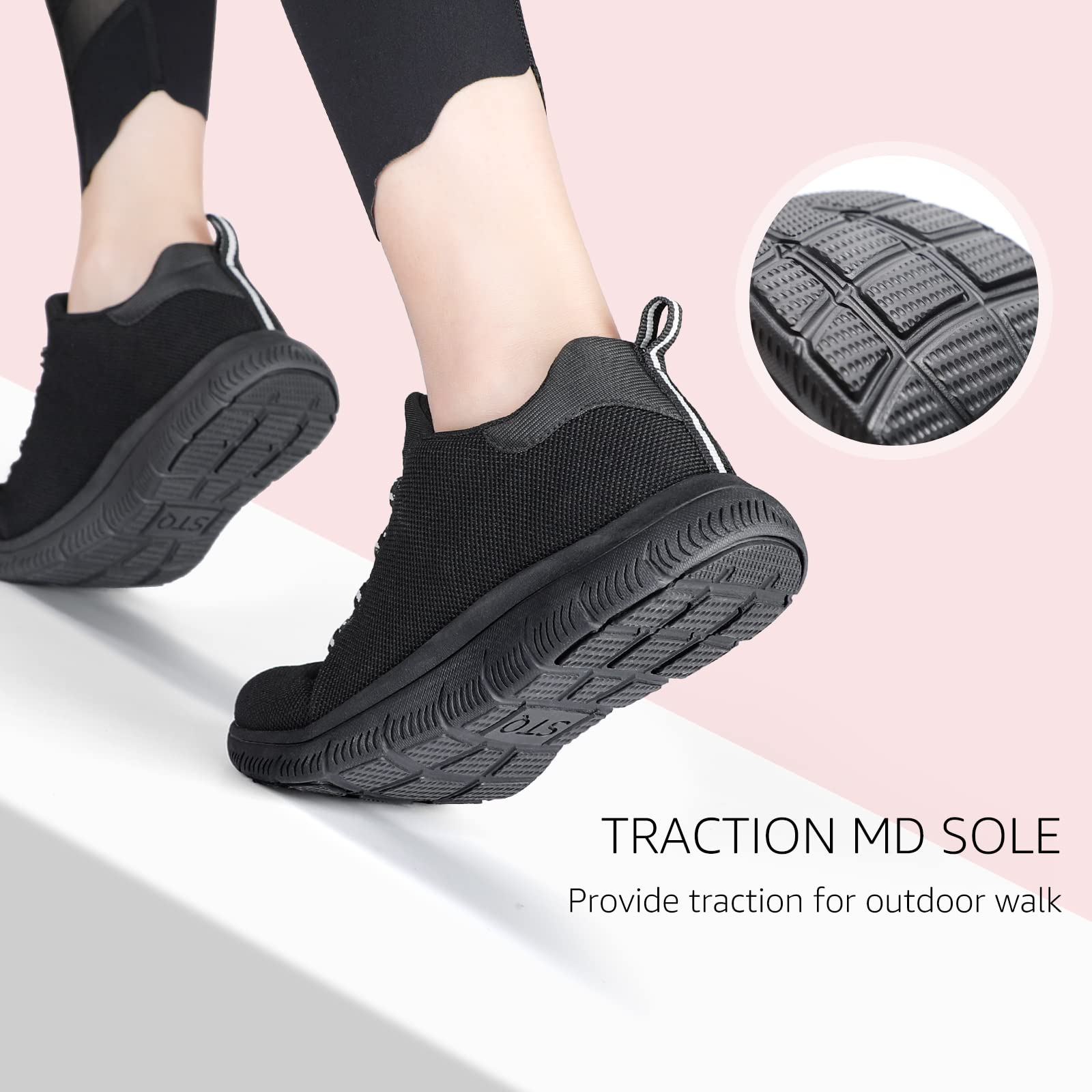 STQ Womens Walking Shoes Slip on Sneakers Non Slip Work Shoes Arch Support Comfortable Breathable All Black Size 8.5