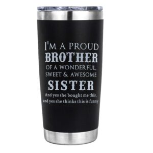 ohsunflower2 brother gifts from brother, gift for brother from sister- birthday gifts for brother christmas valentines day - i'm a proud brother 20 oz tumbler rambler presents for brother