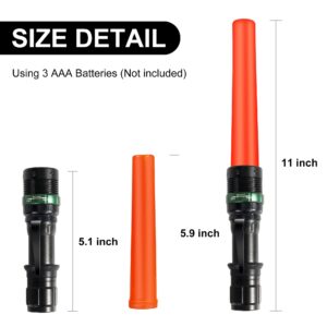 NLWELOA 4 Pieces 11-inch Traffic Wand Safety Signal LED Flashlight,Traffic Control Wands Lights with 7 Red Flash Modes,for Parking Attendant, Traffic Directing,Using 3 AAA Batteries(Not Included)