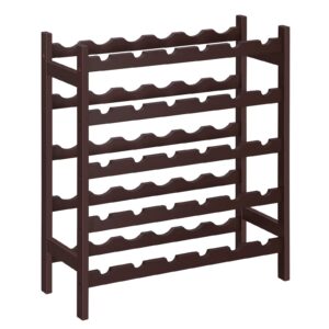 songmics 30-bottle wine rack, 5-tier freestanding floor bamboo wine holder, display stand shelves, wave bars, walnut color ukwr025d01