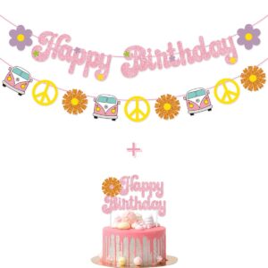 Groovy Happy Birthday Banner Cake Topper Hippie Birthday Banner for 1960's 1970's Themed Groovy Birthday Party Decorations