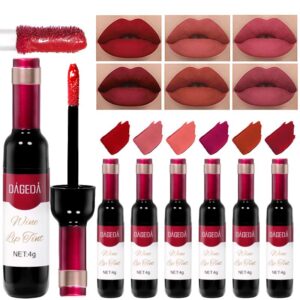 dageda 6pcs velvet wine lip tint,matte lipstick velvety lip makeup set, highly pigmented liquid lipstick, non-stick cup lip makeup gift kit for girls women(a set)