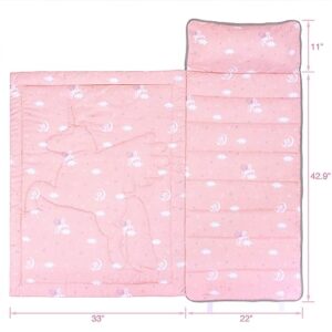 UOMNY Toddler Nap Mat - 1 Pack Girls Sleeping Bag with Removable Pillow - Unicorn 50x20 Inch Kids Preschool Nap Sack with Pillow Pink Girls Napper Nap Mats for Daycare Napping Bag for Girls