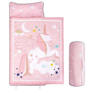 uomny toddler nap mat - 1 pack girls sleeping bag with removable pillow - unicorn 50x20 inch kids preschool nap sack with pillow pink girls napper nap mats for daycare napping bag for girls