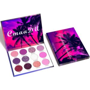 Glitter Purple Pink White Eye Eyeshadow Makeup Palette Pallets, 12Colors Dark Purple Bright High Pigmented sparkly Rainbow Colorful Pressed Glitter Bling Eyeshadow Eye Glitter Makeup Palette