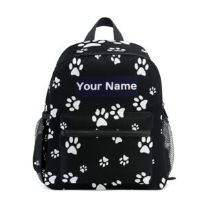 custom dog paw print kids backpack for girls boys, animal puppy footprint toddler casual daypack backpacks, personalized with kid's name preschool school bag, children travel bookbag with chest strap