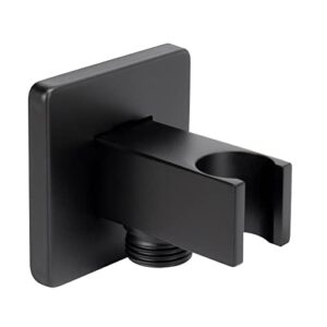 nearmoon wall supply elbow with handheld shower holder - solid brass square shower bracket with flange g1/2 shower hose connector, wall mounted drop union male water outlet (matte black)