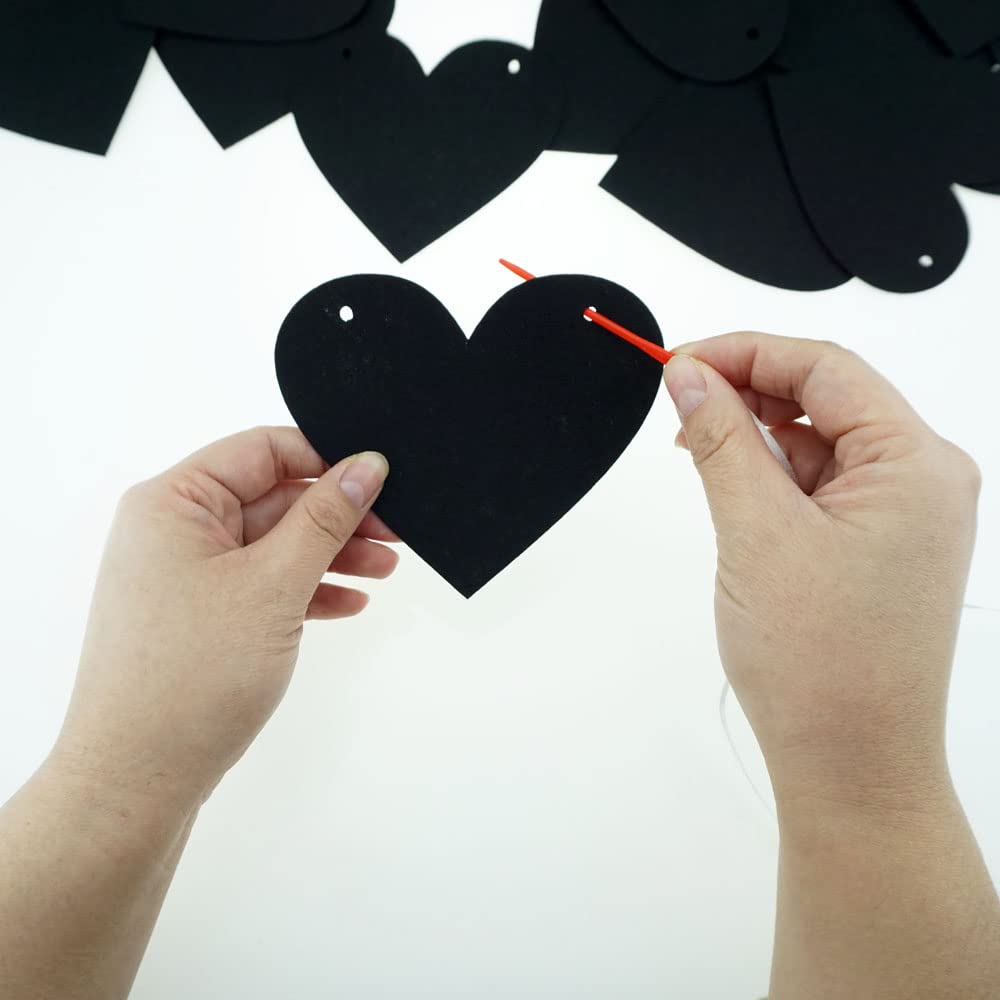 FAZHBARY 2 Pack Black Felt Heart Garland Banner for Valentines Banner Gothic Decor Farewell Wedding Anniversary Party Decorations