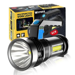 wrrozz led flashlight high lumens - usb rechargeable flashlight for camping, hiking, walking - powerful emergency flashlight with 4 modes for outdoor use - bright flashlight with sidelight lantern