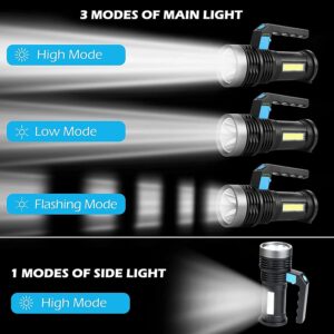 Wrrozz LED Flashlight High Lumens - USB Rechargeable Flashlight for Camping, Hiking, Walking - Powerful Emergency Flashlight with 4 Modes for Outdoor Use - Bright Flashlight with Sidelight Lantern