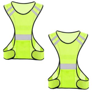 reflective running vest for men women, high visibility safety vest with large pocket, lightweight reflective running gear for motorcycle,cycling,jogging,walk at night, adjustable waist, 2 pcs, yellow