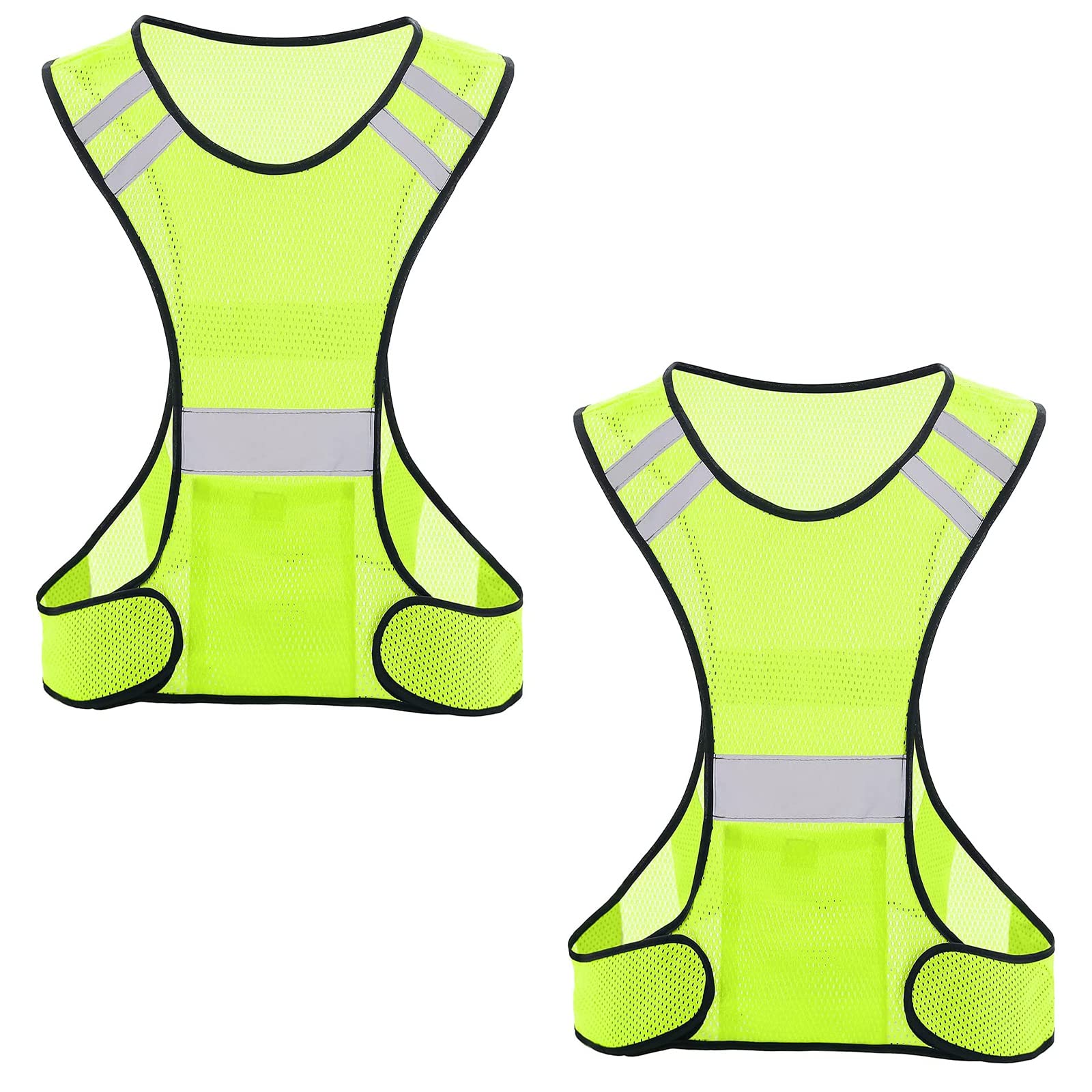 Reflective Running Vest for Men Women, High Visibility Safety Vest with Large Pocket, Lightweight Reflective Running Gear for Motorcycle,Cycling,Jogging,Walk At Night, Adjustable Waist, 2 PCS, Yellow