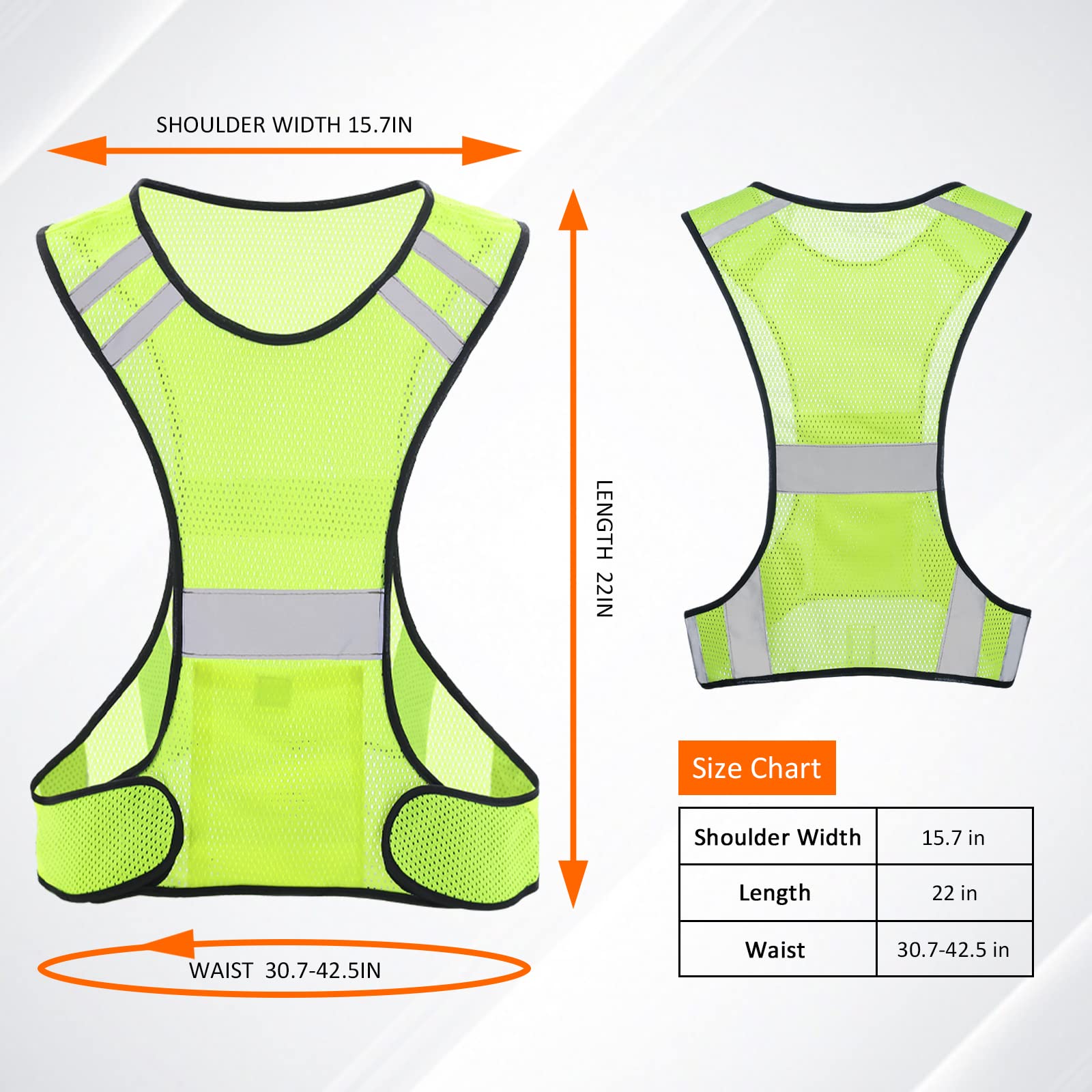 Reflective Running Vest for Men Women, High Visibility Safety Vest with Large Pocket, Lightweight Reflective Running Gear for Motorcycle,Cycling,Jogging,Walk At Night, Adjustable Waist, 2 PCS, Yellow