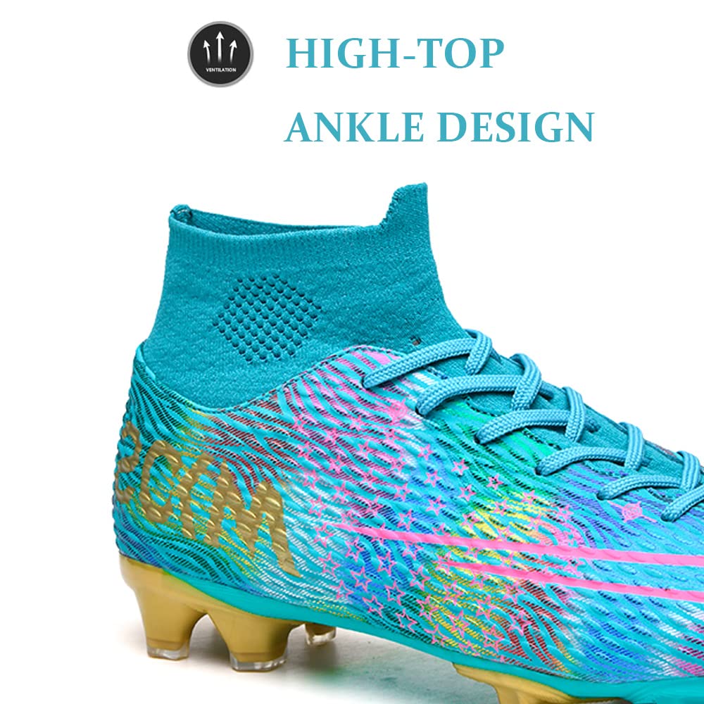 ANYWELL Mens Athletic Soccer Shoes Professional High-Top Football Shoes Outdoor Indoor TF/AG Boys Cleats Football Sneaker Blue