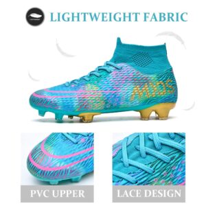 ANYWELL Mens Athletic Soccer Shoes Professional High-Top Football Shoes Outdoor Indoor TF/AG Boys Cleats Football Sneaker Blue