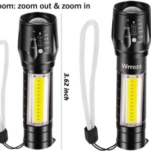 Wrrozz Led Flashlight Rechargeable USB Torch Mini Small Light Super Bright Handheld Tiny Portable Pocket Flash Light with COB Side Searchlight High Lumens Zoomable Emergency Camping Accessories 2 Pack