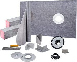 vevor shower curb kit, 38"x60" abs watertight shower curb overlay with 4" abs offset bonding flange, 4" stainless steel grate and trowel, cuttable shower curb, shower pan fit for bathroom