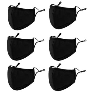 3-ply cloth face mask 6 pack,washable, reusable and breathable face covering with adjustable ear protection loops women/men (black*6)