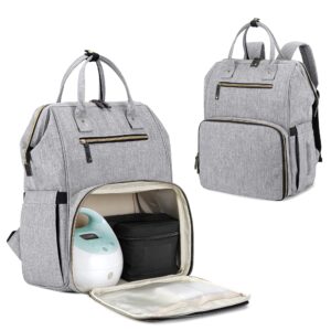 Damero Breast Pump Backpack, Pumping Bag with Laptop Sleeve and Multiple Pockets, Fits Most Brands Breast Pumps and Cooler Bag, Gray, Patent Design