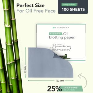 Premium Natural Bamboo Charcoal Oil Blotting Sheets for Face - 1x100 Sheets with Extra Large 5x3" Thick Blotting Paper for Oily Skin - Dispensable Portable Pack - Reduce Skin Acne - Makeup Friendly