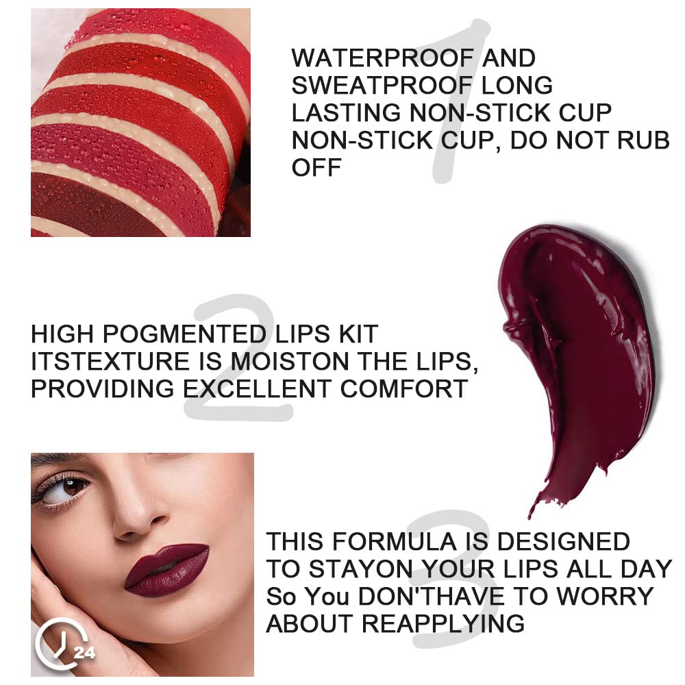 evpct 6Pcs Long Lasting Dark Red Black Matte Liquid Lipsticks Set 24 labiales matte mate larga duracion 24 horas originales DNM Matte Lipstick Long Lasting 24 Waterproof Lip Stain for Black Women 02