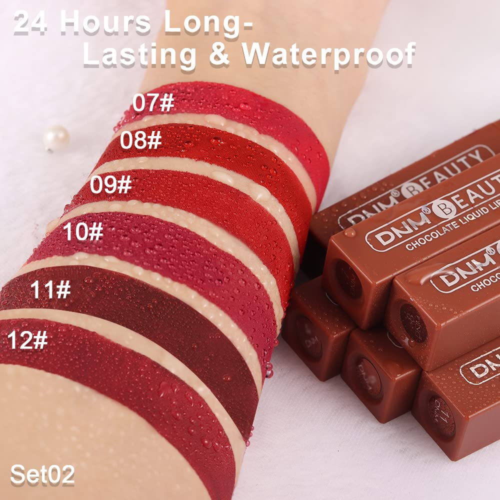 evpct 6Pcs Long Lasting Dark Red Black Matte Liquid Lipsticks Set 24 labiales matte mate larga duracion 24 horas originales DNM Matte Lipstick Long Lasting 24 Waterproof Lip Stain for Black Women 02