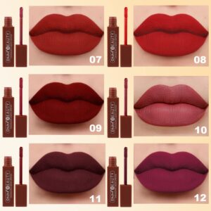 evpct 6Pcs Long Lasting Dark Red Black Matte Liquid Lipsticks Set 24 labiales matte mate larga duracion 24 horas originales DNM Matte Lipstick Long Lasting 24 Waterproof Lip Stain for Black Women 02