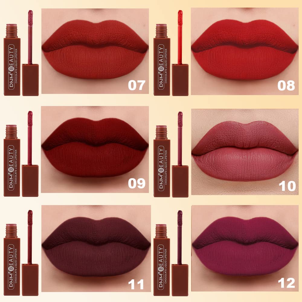 evpct 6Pcs Long Lasting Dark Red Black Matte Liquid Lipsticks Set 24 labiales matte mate larga duracion 24 horas originales DNM Matte Lipstick Long Lasting 24 Waterproof Lip Stain for Black Women 02