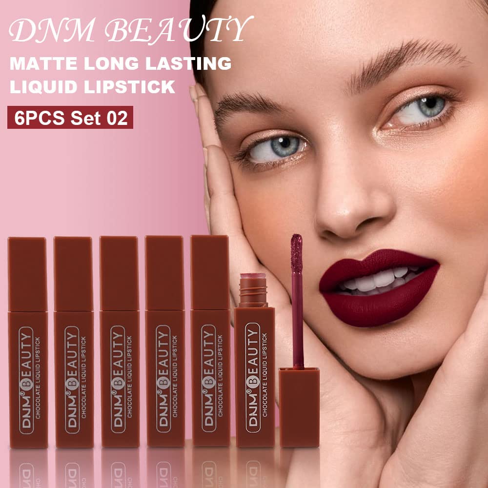 evpct 6Pcs Long Lasting Dark Red Black Matte Liquid Lipsticks Set 24 labiales matte mate larga duracion 24 horas originales DNM Matte Lipstick Long Lasting 24 Waterproof Lip Stain for Black Women 02