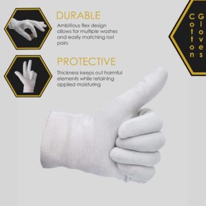 DOVORTEX 24 Pcs White Cotton Gloves, Protective Gloves for Dry Hands, Moisturizing Gloves, Inspection Gloves, Machine Washable