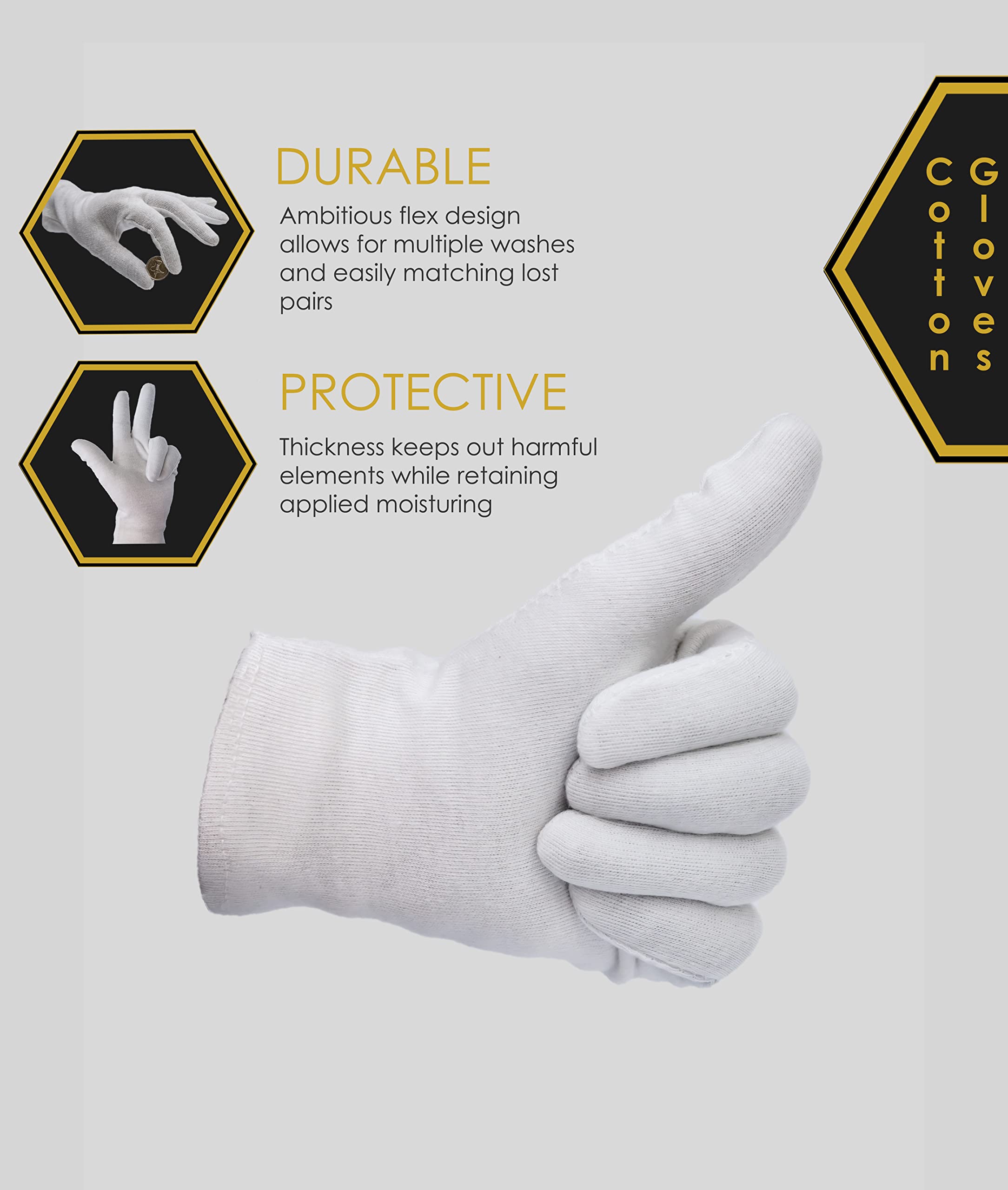 DOVORTEX 24 Pcs White Cotton Gloves, Protective Gloves for Dry Hands, Moisturizing Gloves, Inspection Gloves, Machine Washable