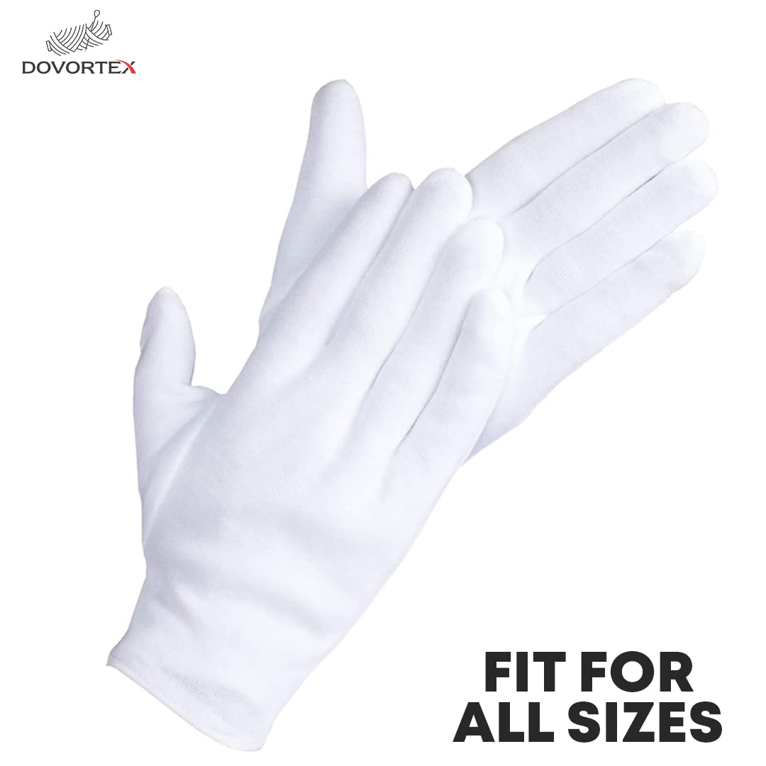 DOVORTEX 24 Pcs White Cotton Gloves, Protective Gloves for Dry Hands, Moisturizing Gloves, Inspection Gloves, Machine Washable