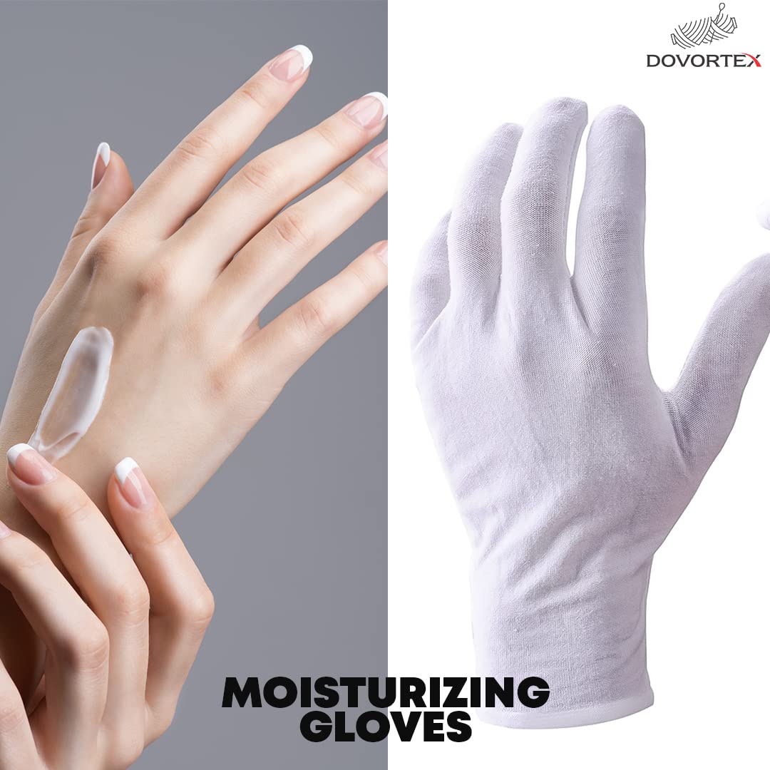 DOVORTEX 24 Pcs White Cotton Gloves, Protective Gloves for Dry Hands, Moisturizing Gloves, Inspection Gloves, Machine Washable