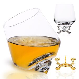 whiskey glasses wine glasses rotating bourbon glassware wine gifts for men women stemless old fashioned glass unique brandy cognac snifter 11 oz (set of 2)