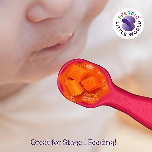 Silicone Baby Spoon Set | Baby Spoons Self Feeding 6 Months | BPA Free Baby Led Weaning Spoons Stage 1 & 2 for Kids 6+ Months | Silicone Baby Feeding Spoon Set - 4 Spoons, Dark/Light Pink