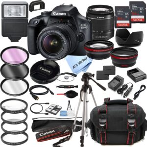 Canon EOS 3000D (Rebel T100) DSLR Camera w/EF-S 18-55mm F/3.5-5.6 Zoom Lens + 128GB Memory + Case + Tripod + Filters (36pc Bundle)