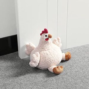 Sanlykate Fabric Decorative Door Stopper, 2.2LB Cute Interior Animal Doorstops, Anti Collision Heavy Duty Door Stoppers for Home, Book Stopper Weighted Floor Wall Protector, Chicken White