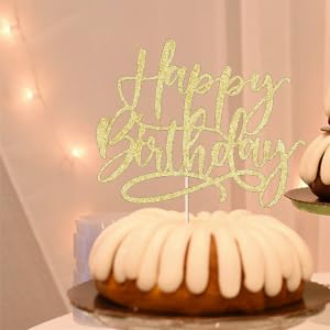 Kaoenla Happy Birthday Cake Topper, Golden Glitter Happy Birthday Cake DecorationSuitable For Party Decoration For Anniversary/Birthday (Golden)