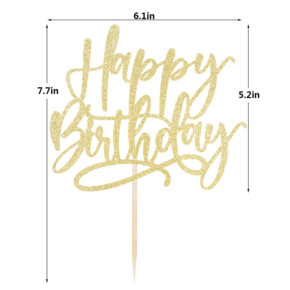 Kaoenla Happy Birthday Cake Topper, Golden Glitter Happy Birthday Cake DecorationSuitable For Party Decoration For Anniversary/Birthday (Golden)