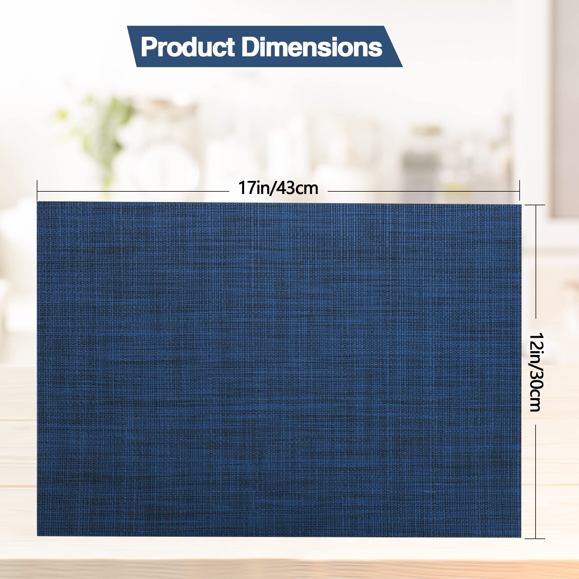 SLKQG Navy Blue Placemats Set of 4 - Easy Clean Washable Vinyl Placemats - Wipeable Heat Resistant Table Mats for Dining Table - 17x12 Inch (Navy Blue, 4)
