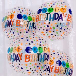 4d balloons, colorful happy birthday mylar balloons, 22 inches clear round rainbow foil balloons, birthday decorations, party supplies for kids women men (4 pcs)