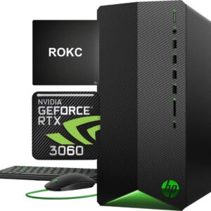 [Geforce RTX 3060] 2022 HP Pavilion Gaming Desktop PC, 16GB RAM, 256GB SSD+2TB HDD, Intel i5-10400F, Wired Mouse & Keyboard, Bluetooth, Wi-Fi, USB Type-C, Display Port, HDMI, Windows 11, ROKC Mousepad