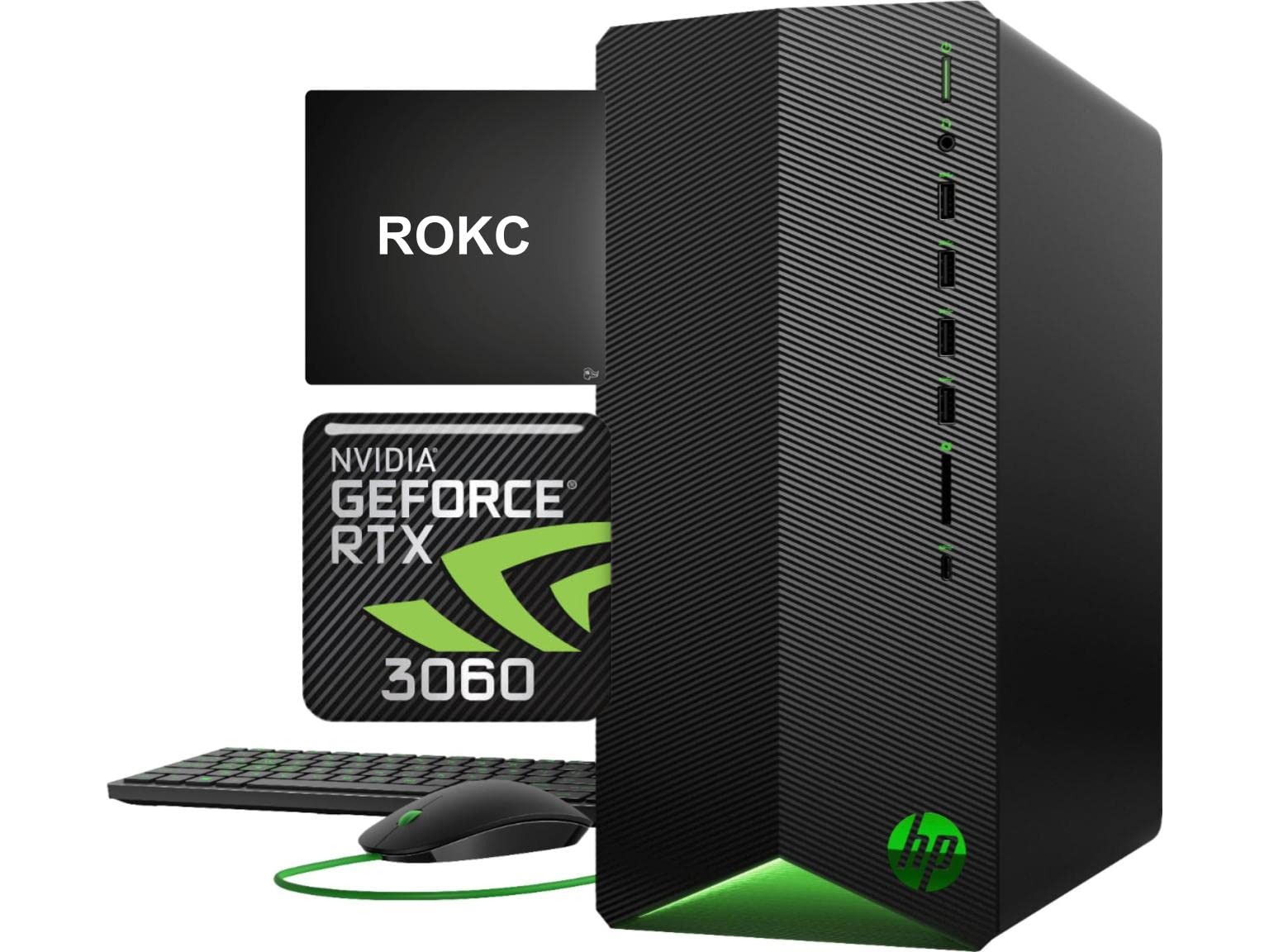 [Geforce RTX 3060] 2022 HP Pavilion Gaming Desktop PC, 16GB RAM, 256GB SSD+2TB HDD, Intel i5-10400F, Wired Mouse & Keyboard, Bluetooth, Wi-Fi, USB Type-C, Display Port, HDMI, Windows 11, ROKC Mousepad