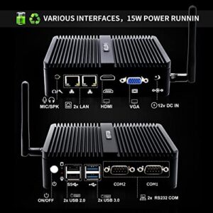 HISTTON Fanless Mini PC,Industrial PC Celeron J4125,DDR4 8GB RAM 128GB SSD,Micro PC,Dual LAN,WiFi,BT4.0,Industrial Mini PC with 2 RS232 COM,HDMI/VGA Port,2xUSB3.0,Mini Desktop Computer Windows 10 Pro