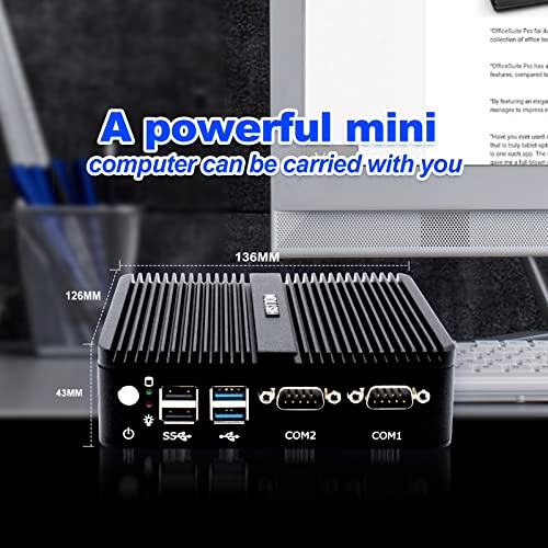 HISTTON Fanless Mini PC,Industrial PC Celeron J4125,DDR4 8GB RAM 128GB SSD,Micro PC,Dual LAN,WiFi,BT4.0,Industrial Mini PC with 2 RS232 COM,HDMI/VGA Port,2xUSB3.0,Mini Desktop Computer Windows 10 Pro