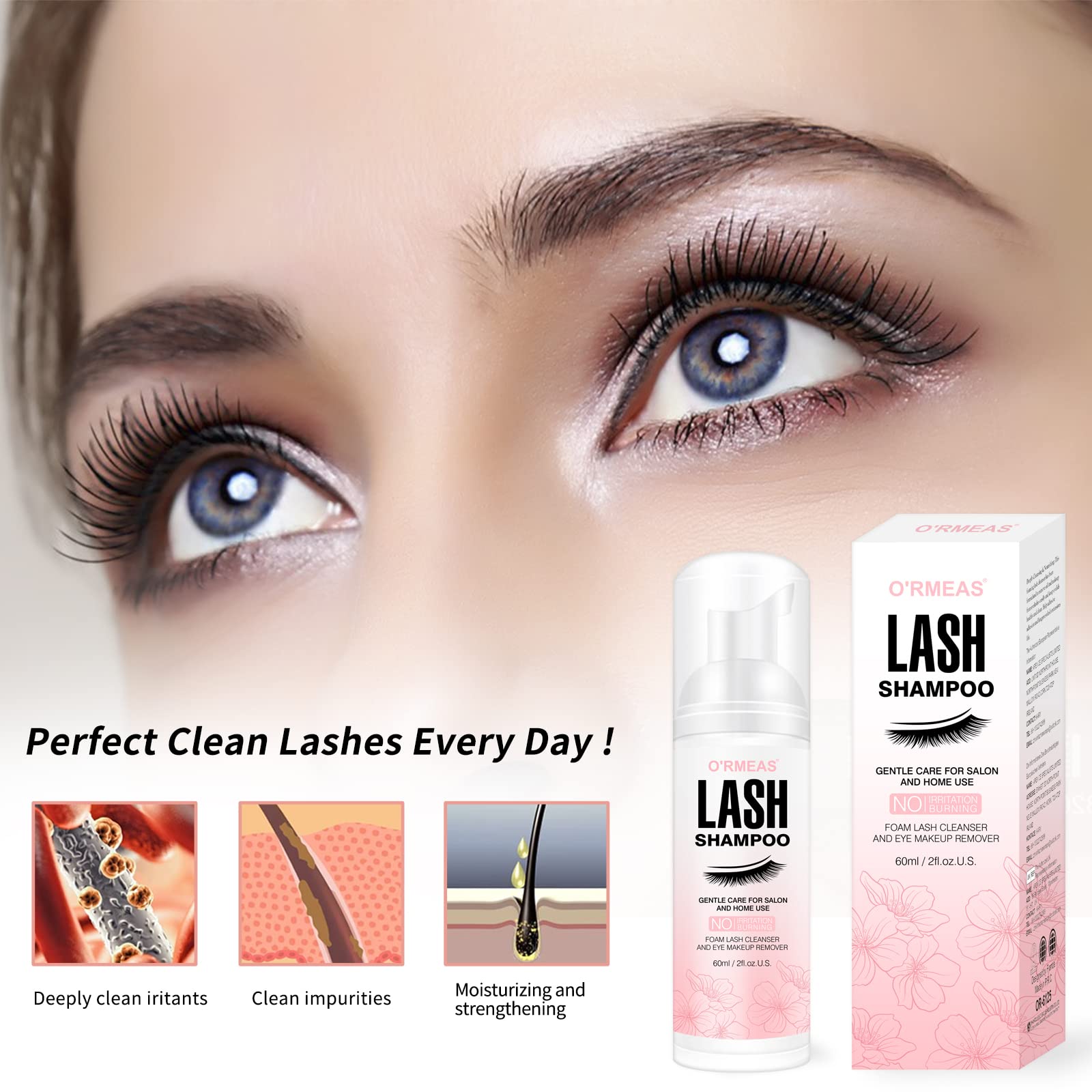 Smarxin Lash Shampoo for Eyelash Extension Removal, 50ml - Gentle, Natural Formula, Nourishing, Foaming Cleansing, Paraben & Sulfate Free